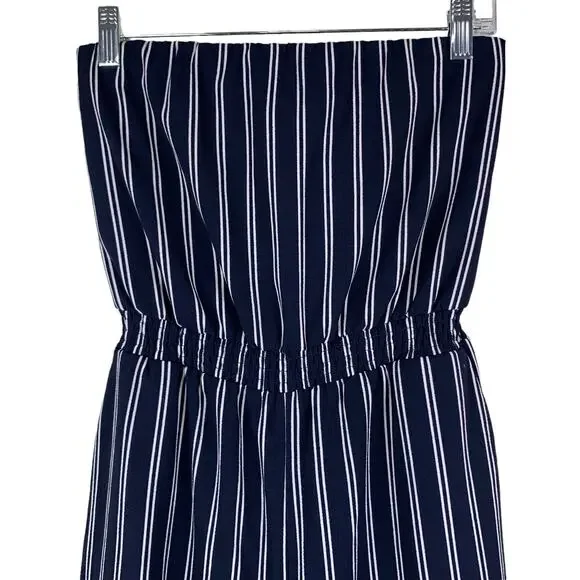 Lulus Jumpsuit Saltwater and Sun Navy Blue Striped Strapless Midi Women’s M - Picture 5 of 13